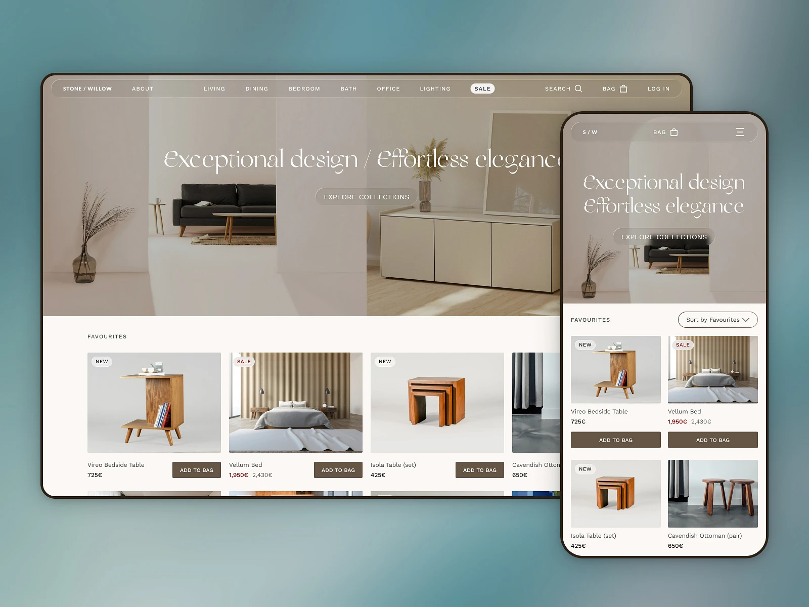 Stone / Willow — actual Dribbble website design shot by Dave S.